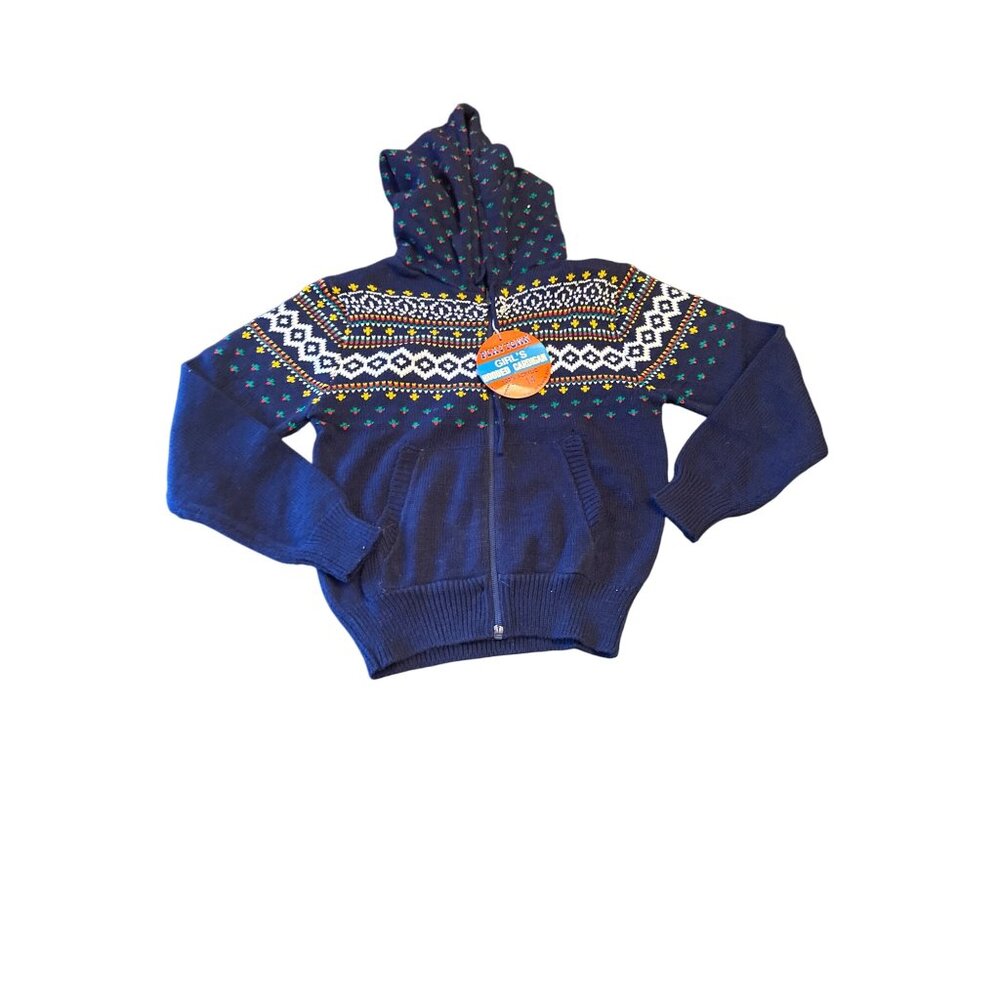 NWT Playtown Girls Hooded Cardigan‎ Size 14 Made In Taiwan Fair Isle Pattern